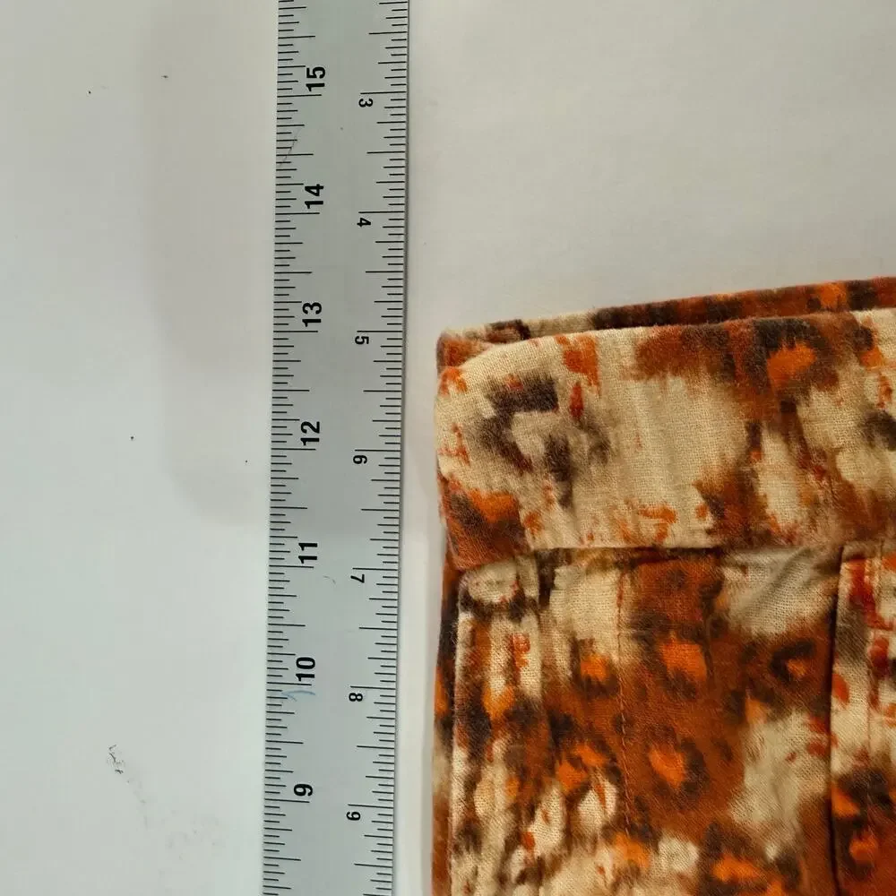 Zara Linen Wide Leg Floral Pants S Bohemian Burnt Orange Womens Trouser